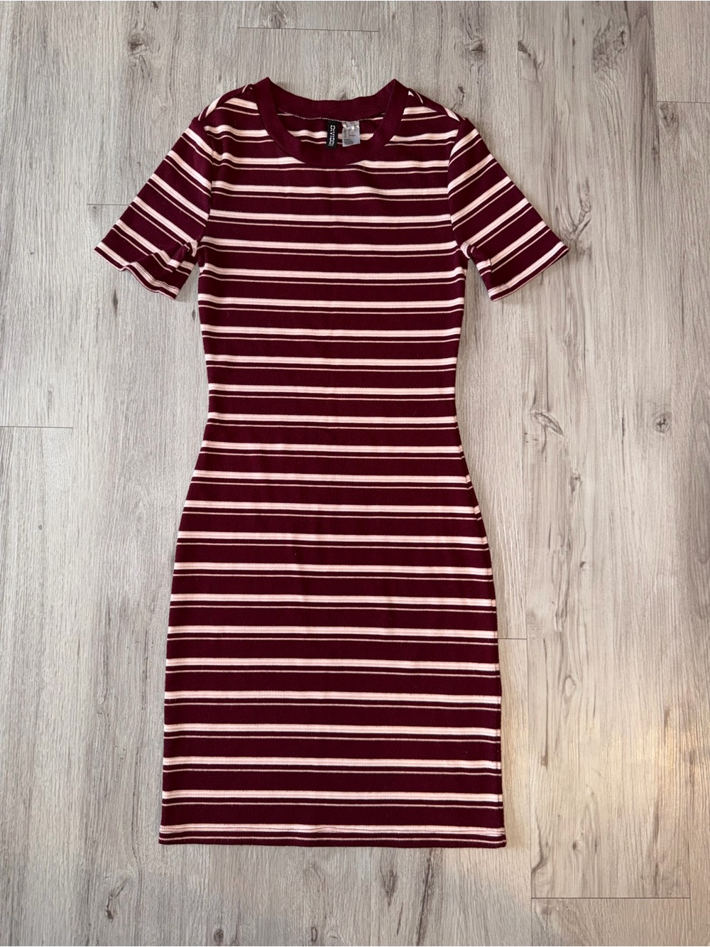 Divided Burgundy and Pino Striped Short Sleeve Dress